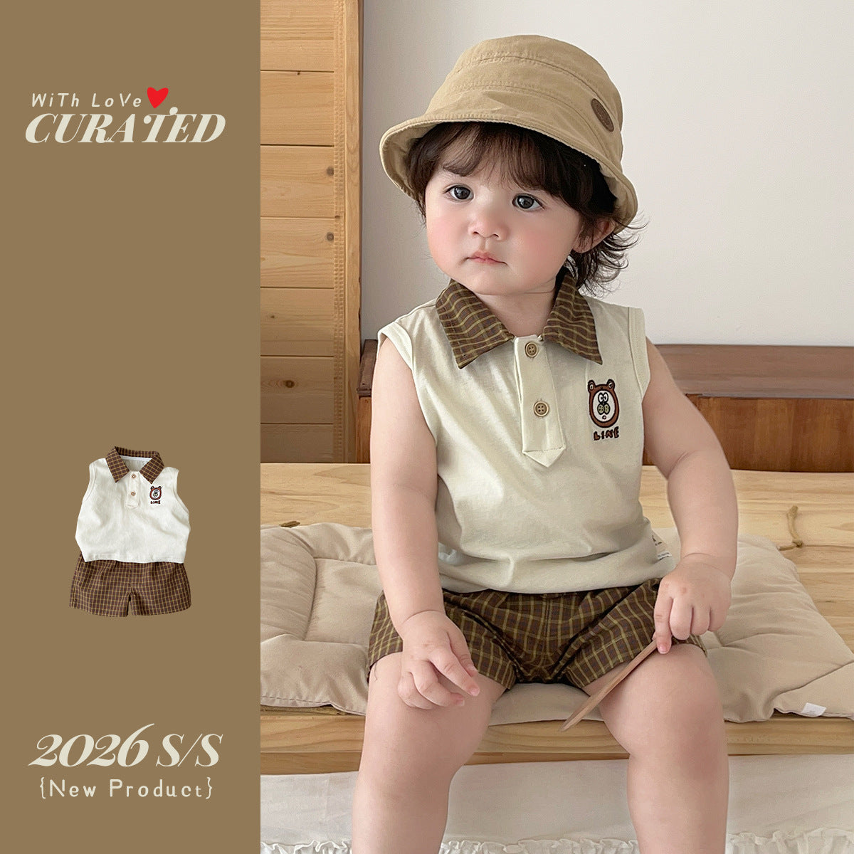 Chic Bear T-Shirt and Plaid Shorts Set for Boys