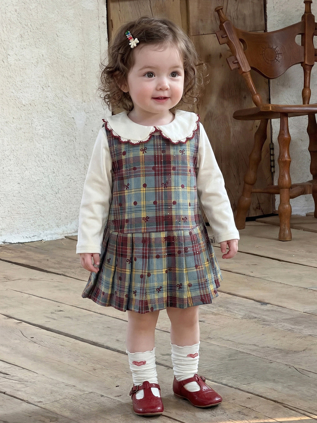 Cute Checkered Vest Dress Set for 1-Year-Old Girls,  Baby Girl Fashion Two-Piece Outfit