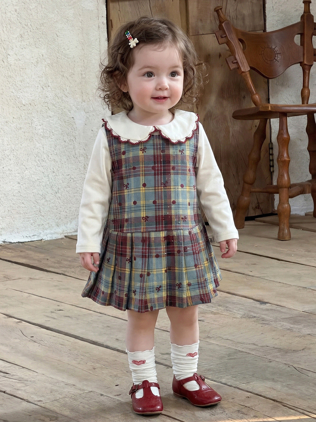 Cute Checkered Vest Dress Set for 1-Year-Old Girls,  Baby Girl Fashion Two-Piece Outfit