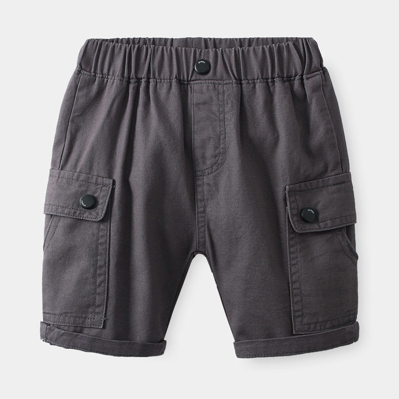 Boy's Five-Panel Shorts Solid Color Casual Short Pants for Kids Mid-Length Pants Wholesale