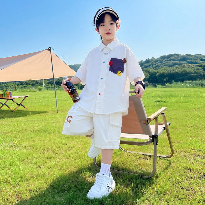 Boy's Short Sleeve Shirt Set Lightweight Cool Outfit for Kids