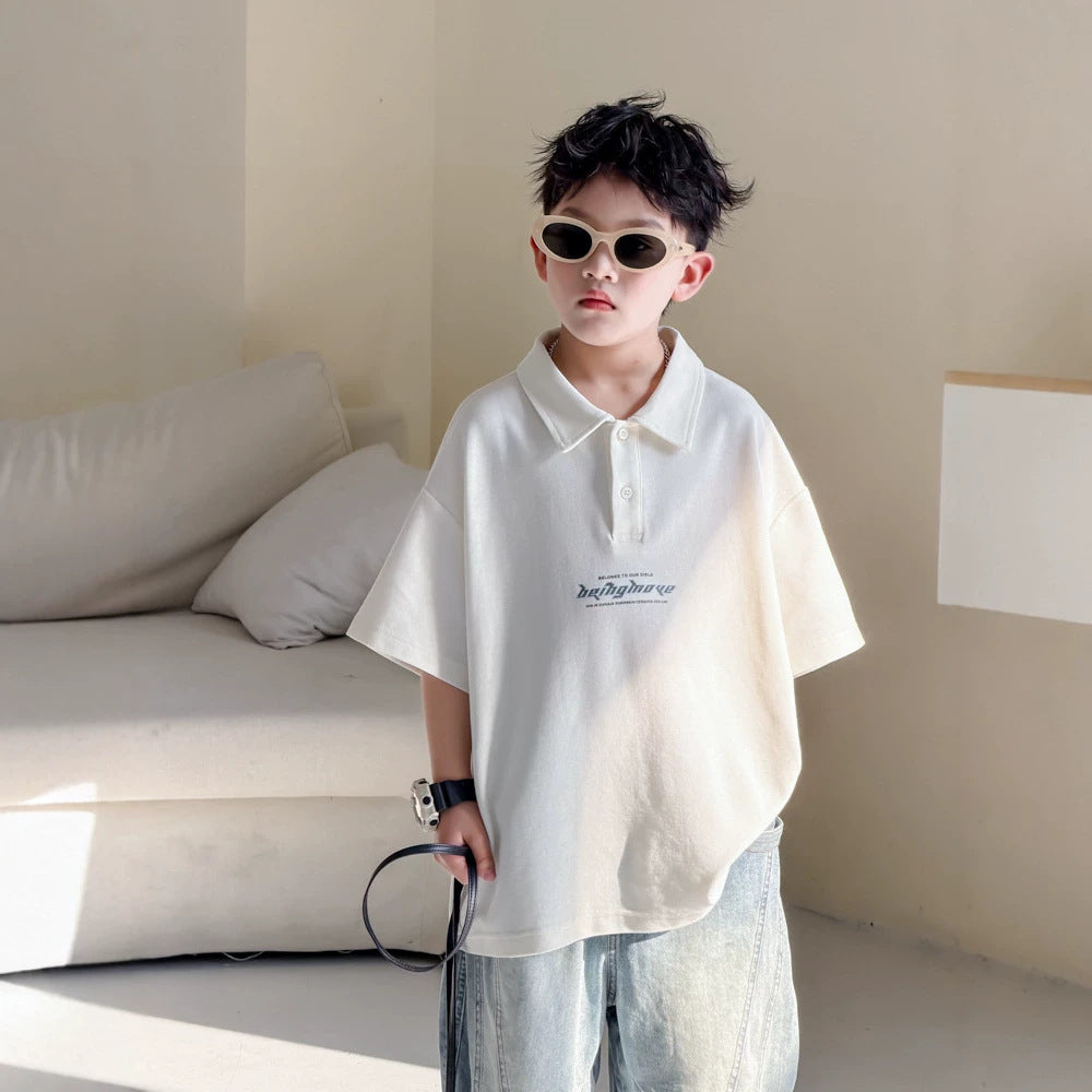 Boy's Polo Shirt Short Sleeve T-Shirt Street Style  Casual Top for Kids