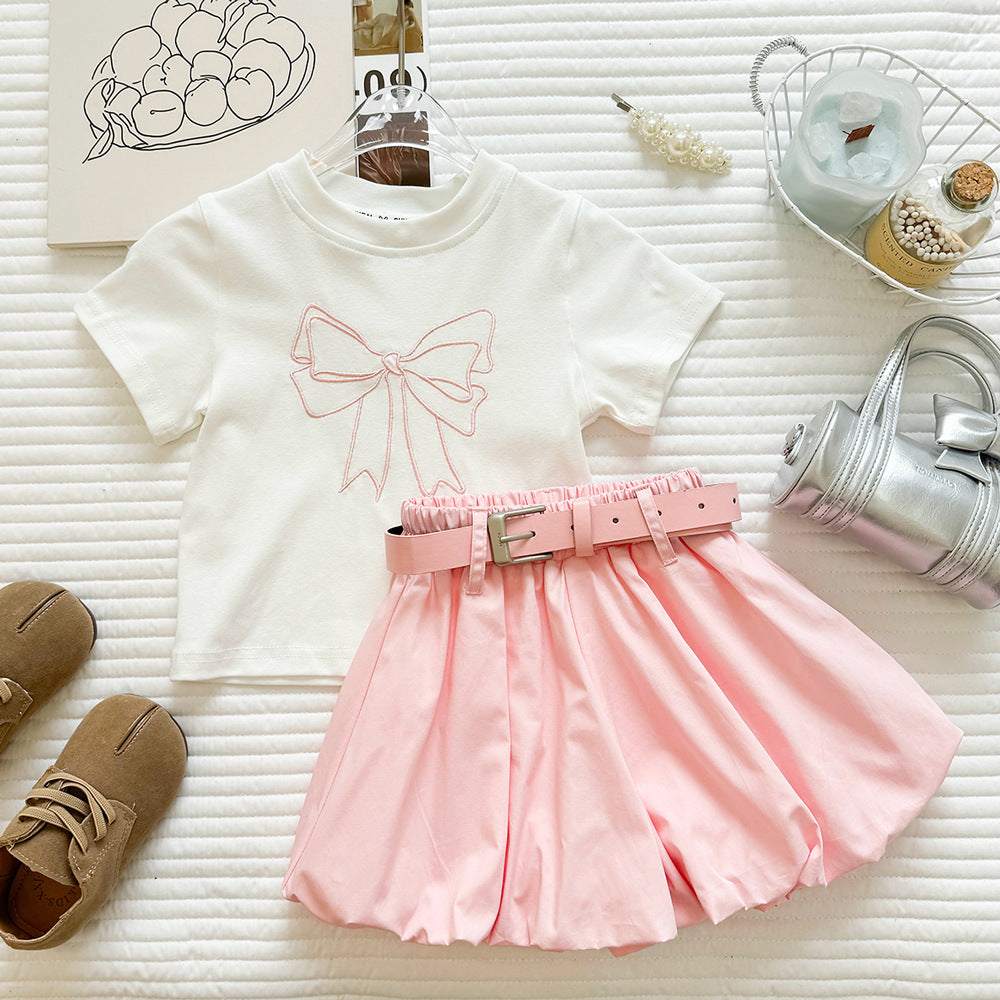 Girl Princess Style Outfit Girl Short Sleeve T-Shirt and Bloomer Shorts Two-Piece Set