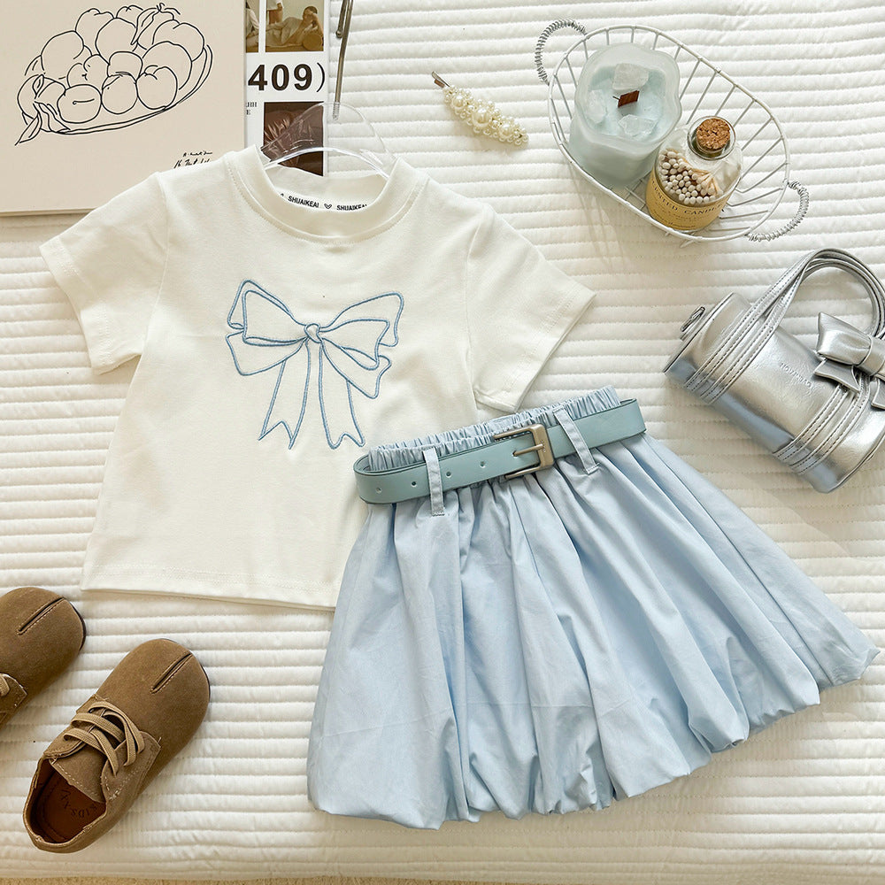 Girl Princess Style Outfit Girl Short Sleeve T-Shirt and Bloomer Shorts Two-Piece Set
