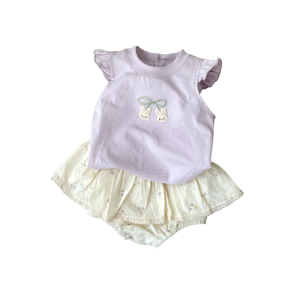 Cartoon Printed Top with Floral Bloomers, Toddler Casual Set