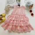 Girls Round Neck Sequin Sleeveless Dress Back Button Large Bow Tulle Spliced Princess Dress