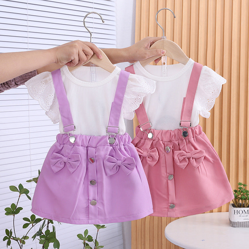 Summer thin girls' short sleeved overalls two-piece set