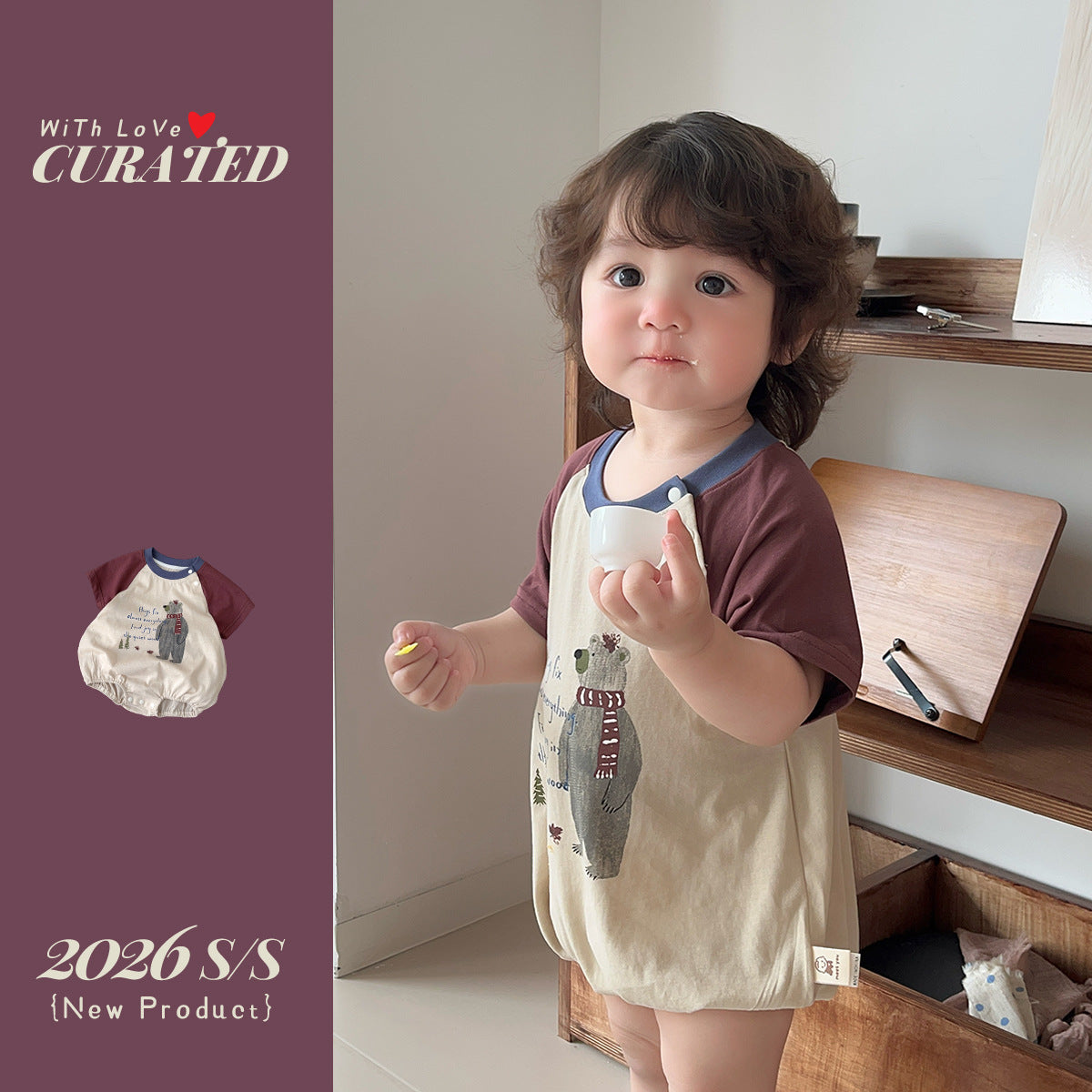 Baby Boy Lightweight Bear Print Bodysuit with Short Sleeve Stylish Outerwear for Infants