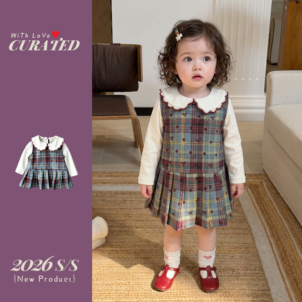 Cute Checkered Vest Dress Set for 1-Year-Old Girls,  Baby Girl Fashion Two-Piece Outfit