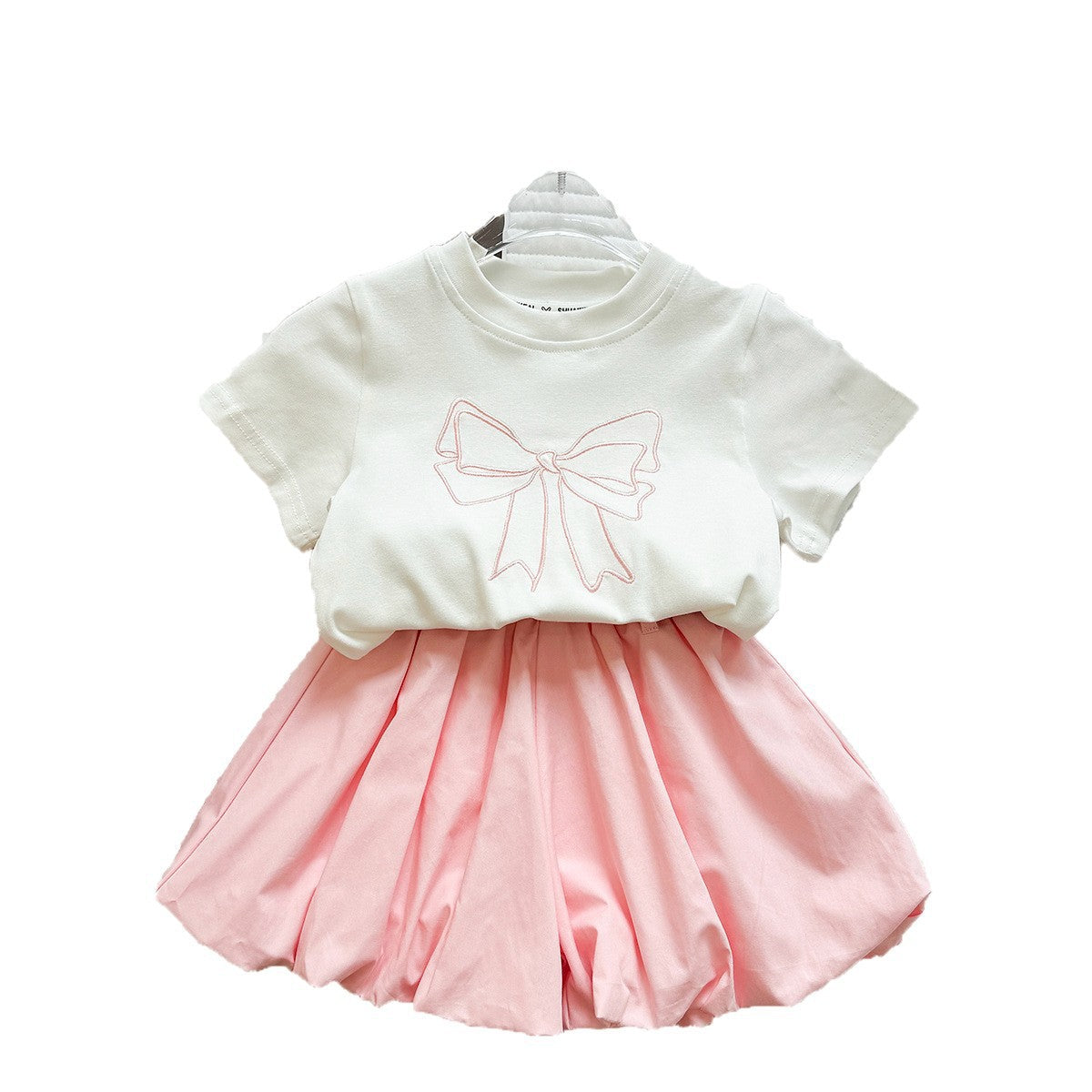 Girl Princess Style Outfit Girl Short Sleeve T-Shirt and Bloomer Shorts Two-Piece Set