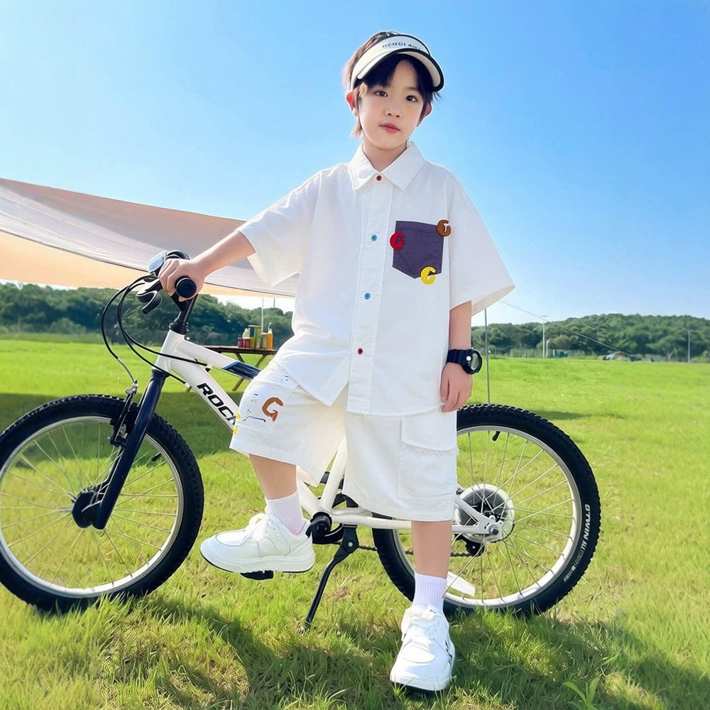 Boy's Short Sleeve Shirt Set Lightweight Cool Outfit for Kids