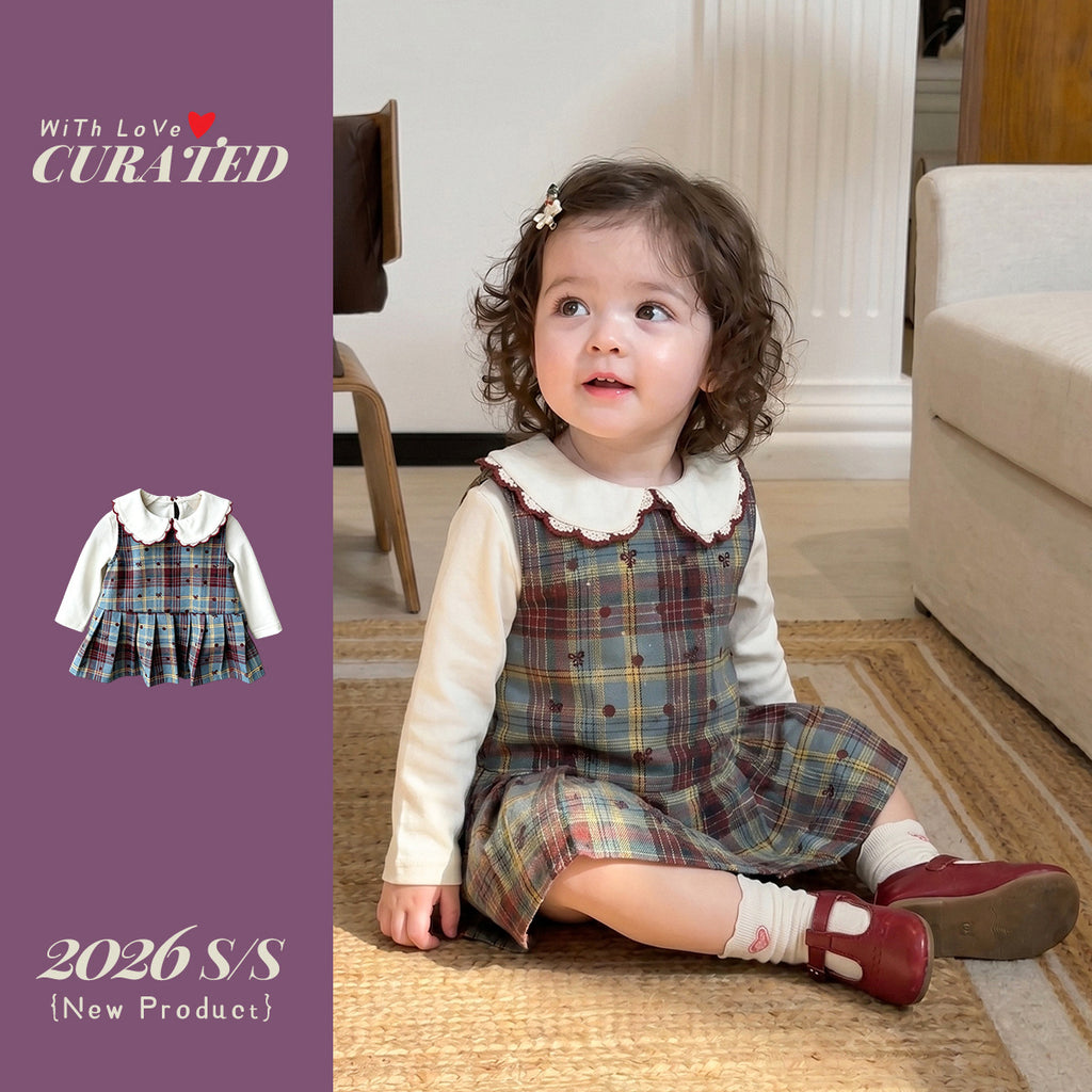 Cute Checkered Vest Dress Set for 1-Year-Old Girls,  Baby Girl Fashion Two-Piece Outfit
