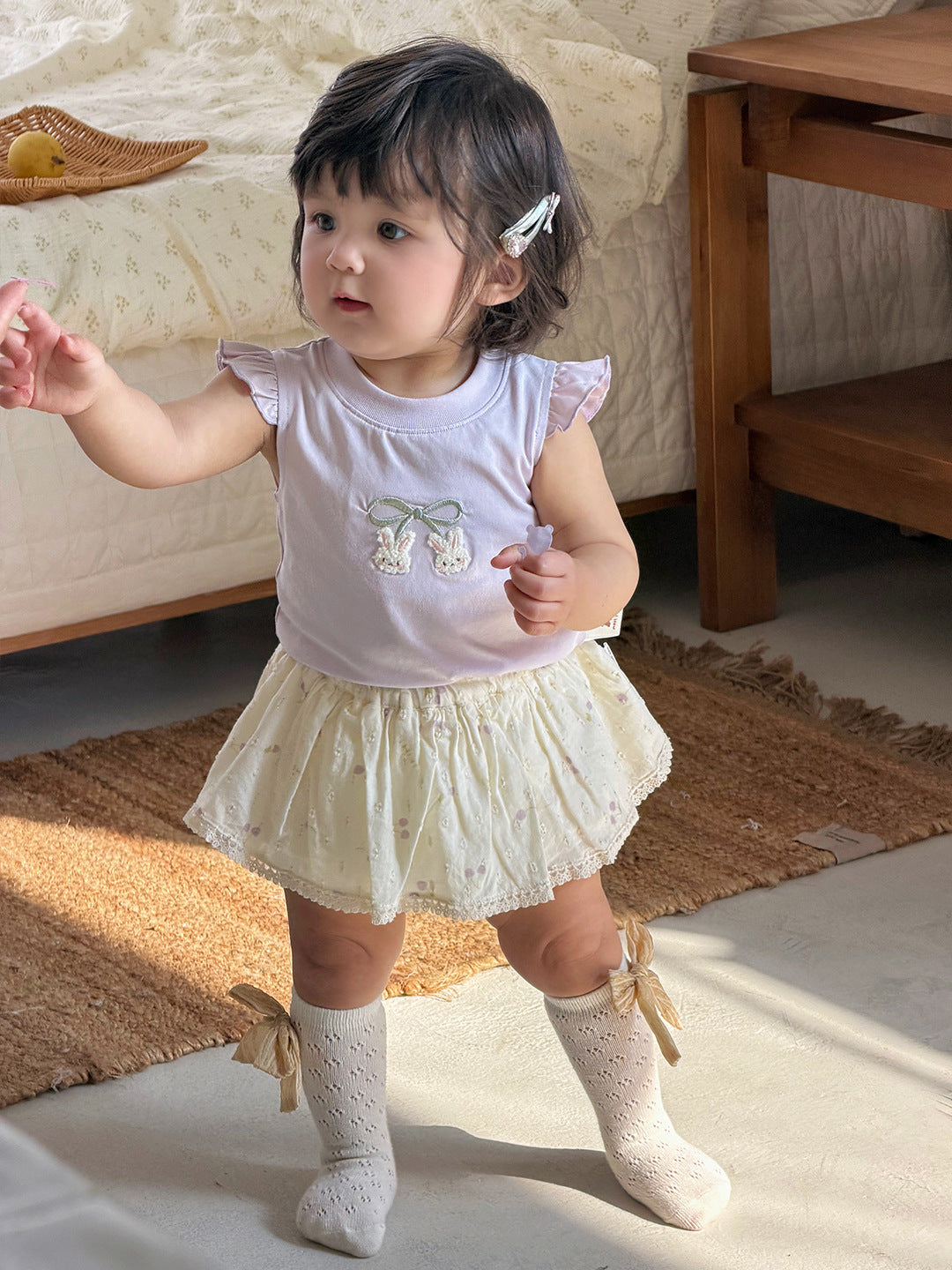 Cartoon Printed Top with Floral Bloomers, Toddler Casual Set