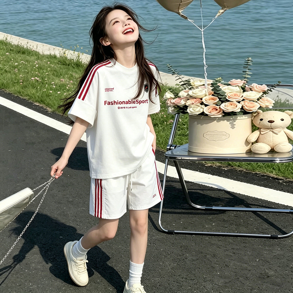 Cute Girls' Set, Short Sleeve Casual Two-Piece