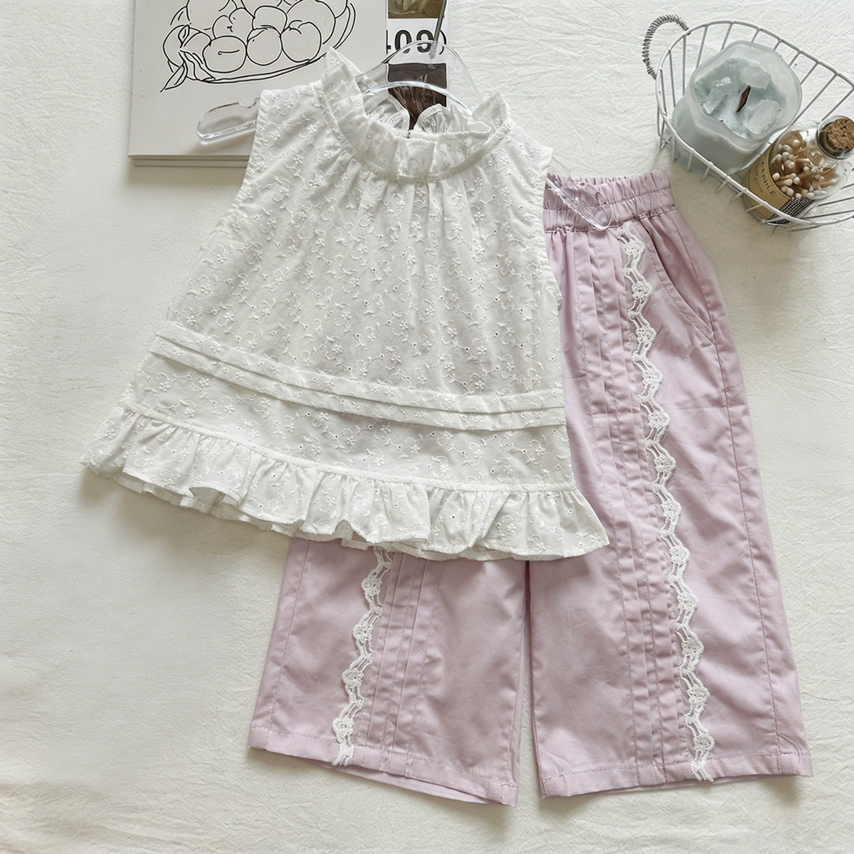 Cute Ruffle Sleeveless Blouse Set for Girls