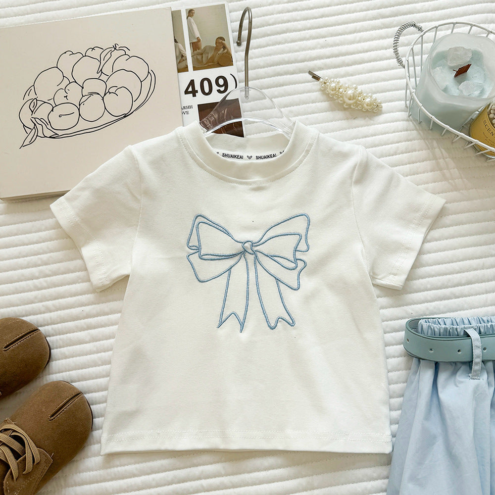 Girl Princess Style Outfit Girl Short Sleeve T-Shirt and Bloomer Shorts Two-Piece Set