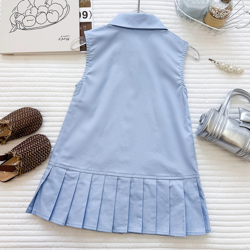 Girls' Sleeveless Dress College Wind Bow Backless Dress