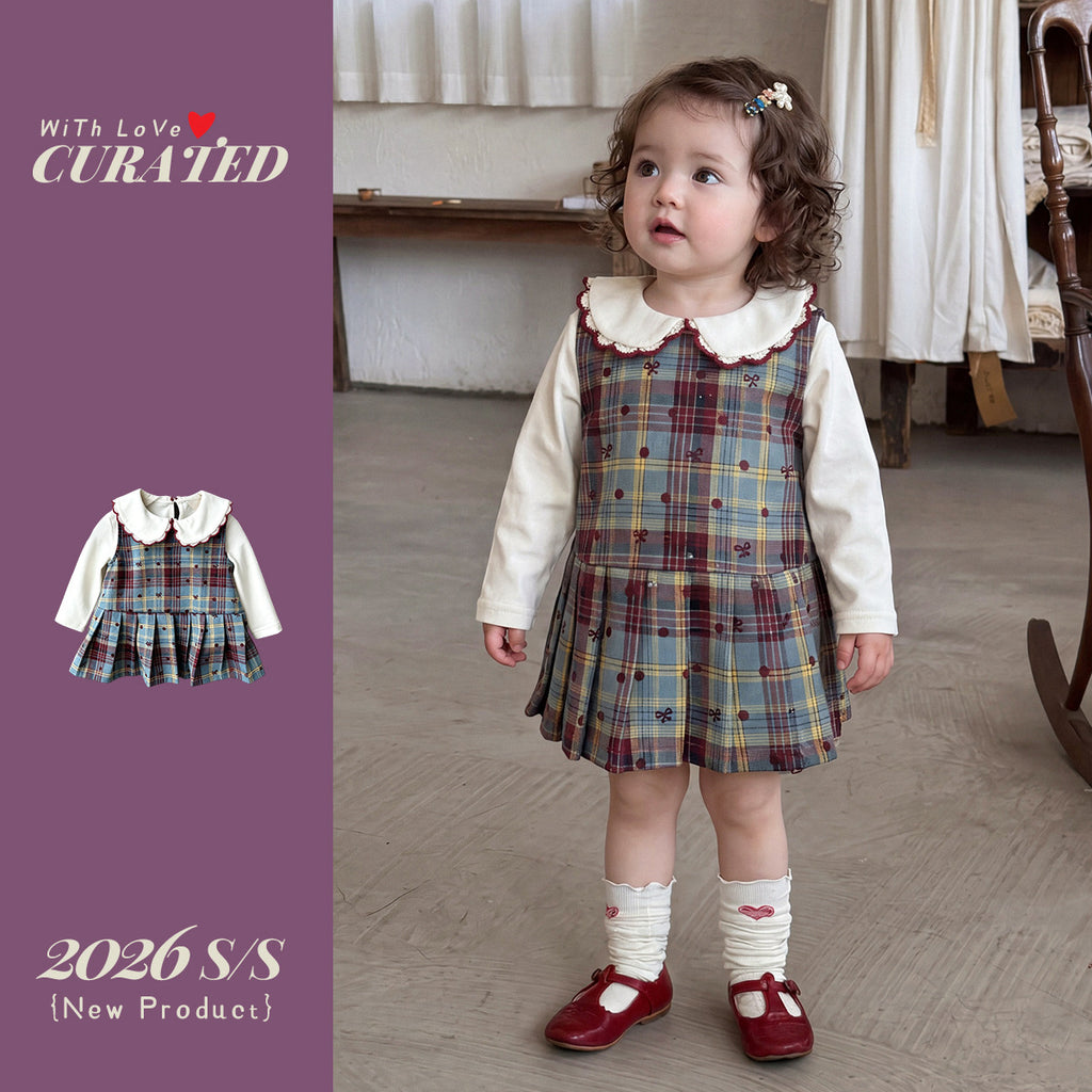 Cute Checkered Vest Dress Set for 1-Year-Old Girls,  Baby Girl Fashion Two-Piece Outfit