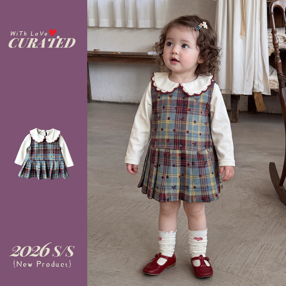 Cute Checkered Vest Dress Set for 1-Year-Old Girls,  Baby Girl Fashion Two-Piece Outfit