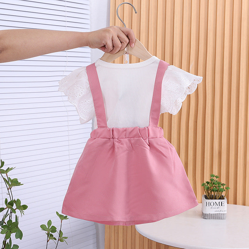 Summer thin girls' short sleeved overalls two-piece set